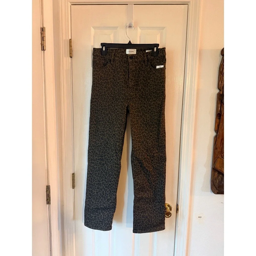 FRAME Le Sleek Straight High Rise Jeans Leopard Animal Print LSLS238P Size 26